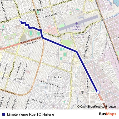 Limete 7ieme Rue TO Huilerie bus Line Map