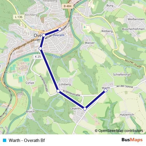 Warth - Overath Bf tram Line Map