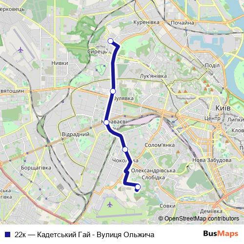 22к trolleybus Line Map