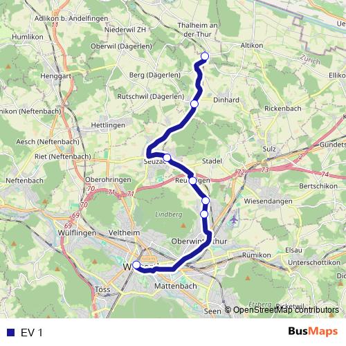 EV 1 bus Line Map