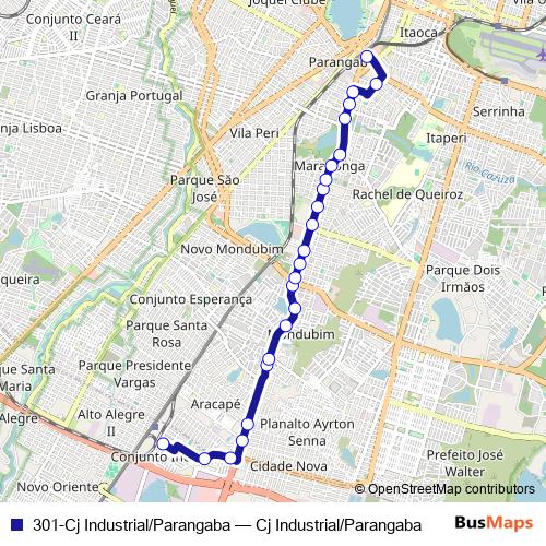301-Cj Industrial/Parangaba bus Line Map