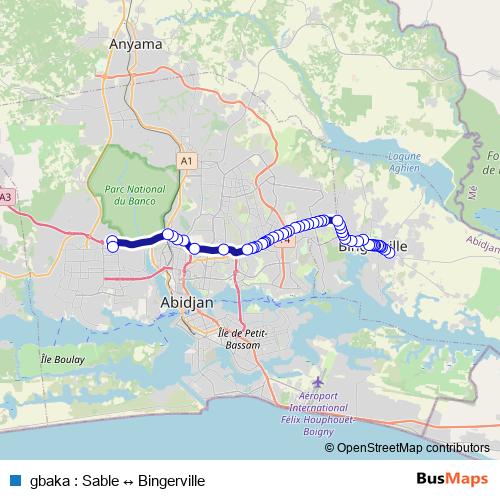 gbaka : Sable ↔ Bingerville bus Line Map