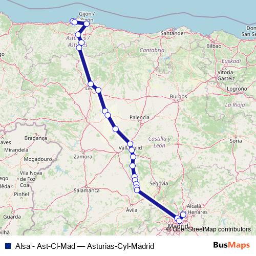 Alsa - Ast-Cl-Mad bus Line Map
