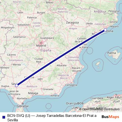 BCN-SVQ (Ll) air Line Map