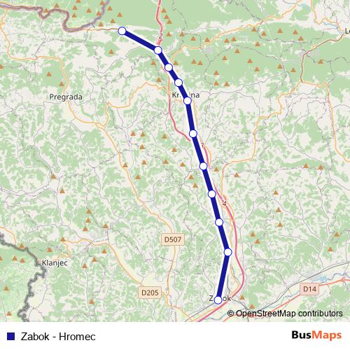 Zabok - Hromec rail Line Map