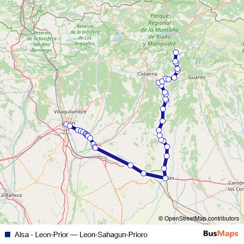 Alsa - Leon-Prior bus Line Map