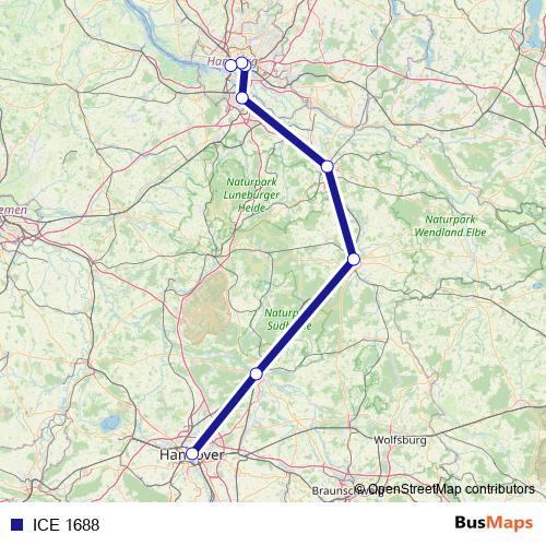 ICE 1688 rail Line Map