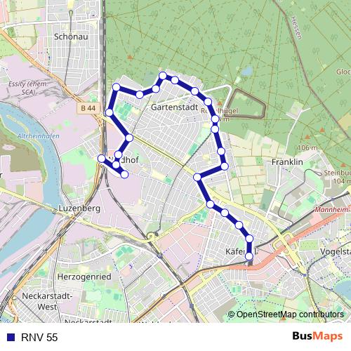 RNV 55 bus Line Map