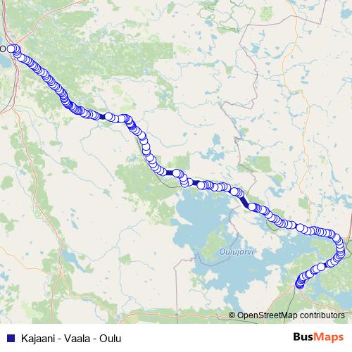 Kajaani - Vaala - Oulu bus Line Map
