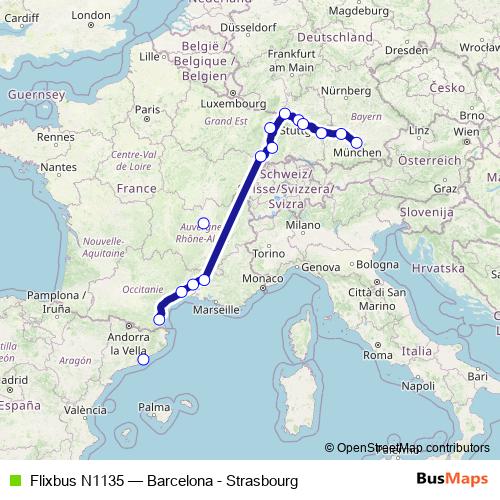 Flixbus N1135 bus Line Map