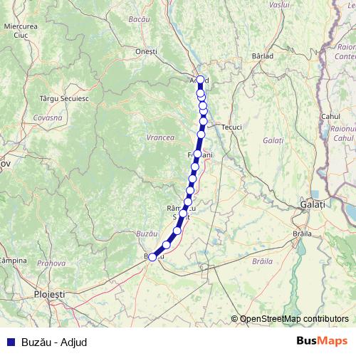 Buzău - Adjud rail Line Map