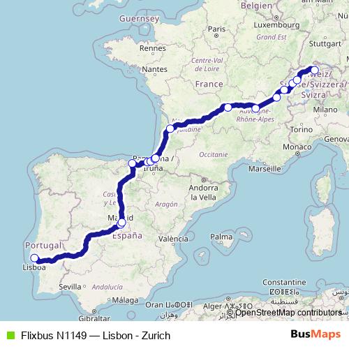 Flixbus N1149 bus Line Map