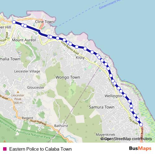 Eastern Police to Calaba Town bus Line Map