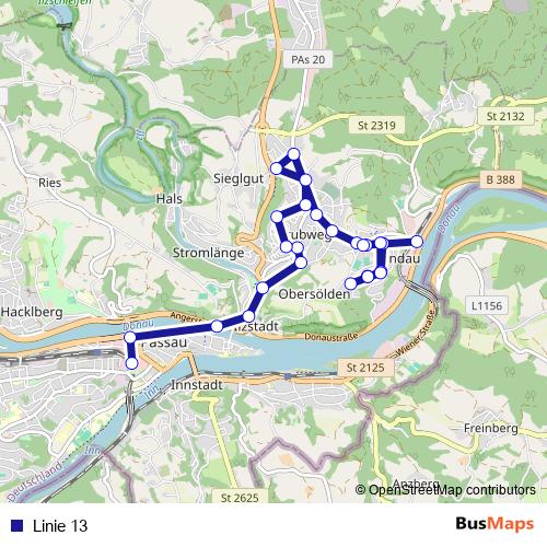 Linie 13 bus Line Map