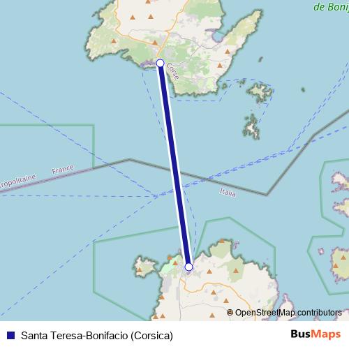 Santa Teresa-Bonifacio (Corsica) ferry Line Map