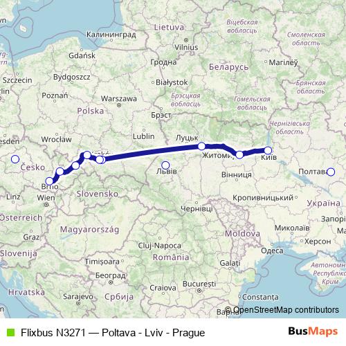 Flixbus N3271 bus Line Map