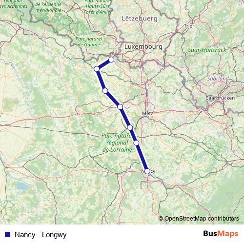 Nancy - Longwy bus Line Map
