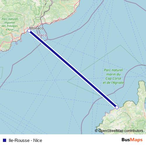 Ile-Rousse - Nice ferry Line Map