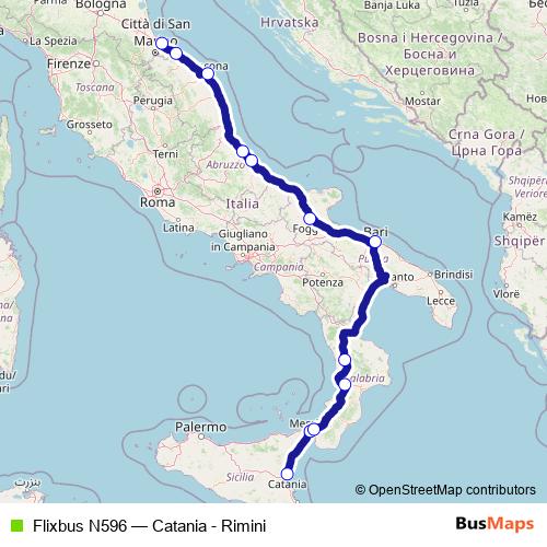 Flixbus N596 bus Line Map