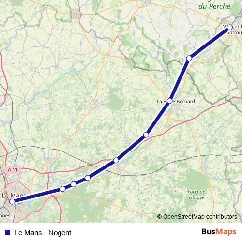 Le Mans - Nogent rail Line Map