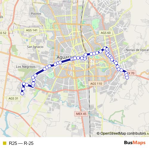 R25 bus Line Map