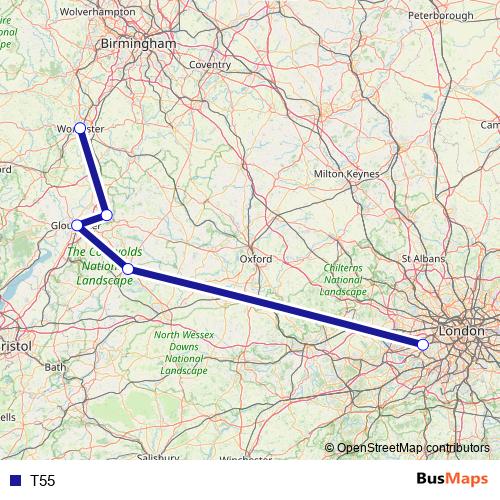 T55 bus Line Map