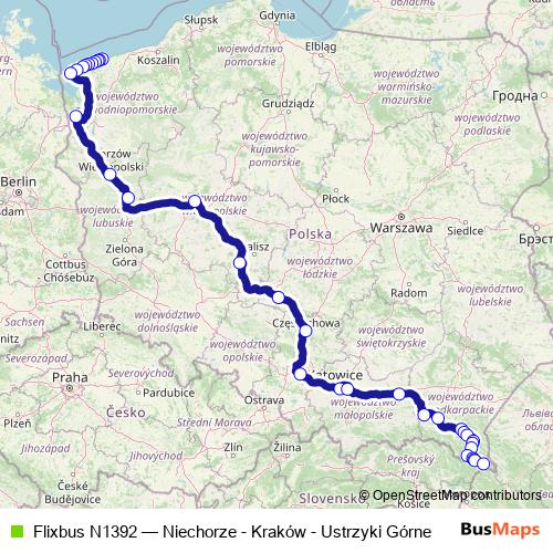Flixbus N1392 bus Line Map