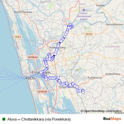 Aluva ↔ Chottanikkara (via Ponekkara) bus Line Map