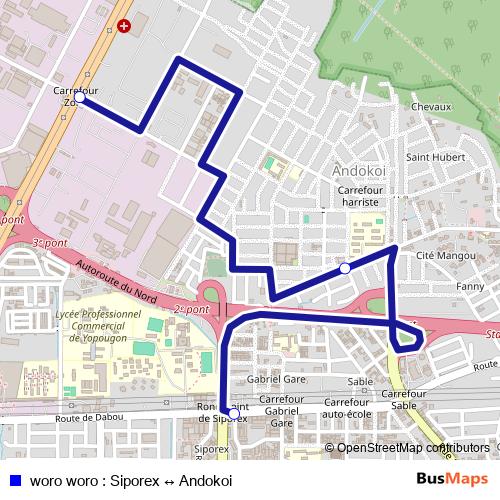 woro woro : Siporex ↔ Andokoi bus Line Map