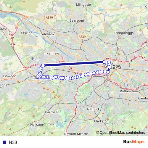 N38 bus Line Map