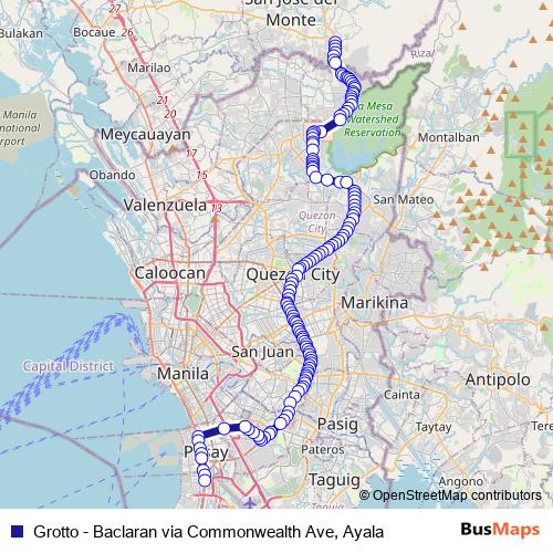 Grotto - Baclaran via Commonwealth Ave, Ayala bus Line Map