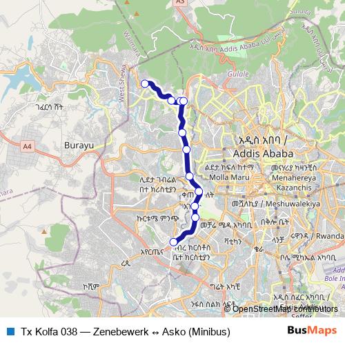 Tx Kolfa 038 bus Line Map
