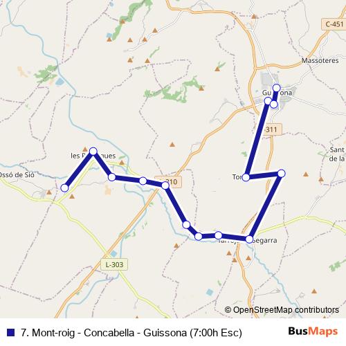 7. Mont-roig - Concabella - Guissona (7:00h Esc) bus Line Map