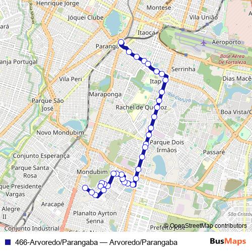466-Arvoredo/Parangaba bus Line Map