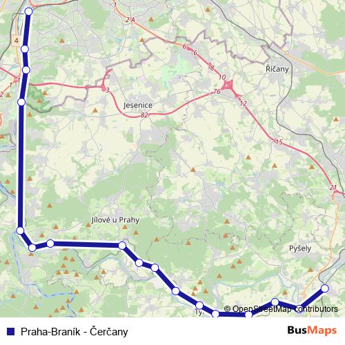 Praha-Braník - Čerčany rail Line Map