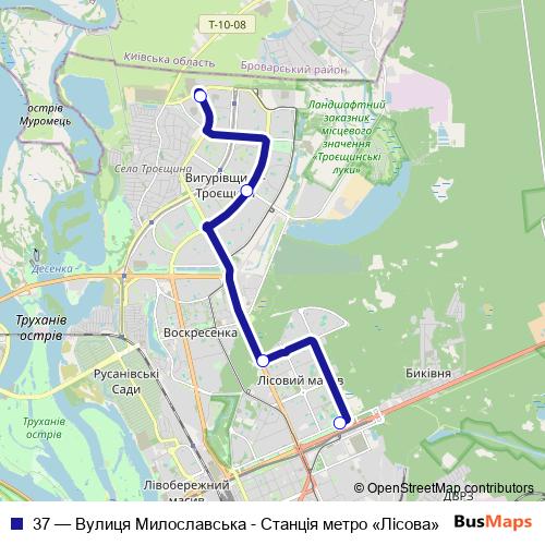 37 trolleybus Line Map