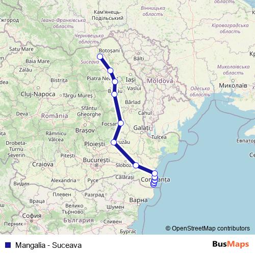 Mangalia - Suceava rail Line Map