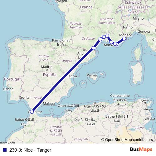 230-3: Nice - Tanger bus Line Map