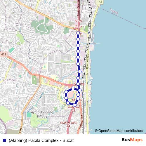(Alabang) Pacita Complex - Sucat bus Line Map