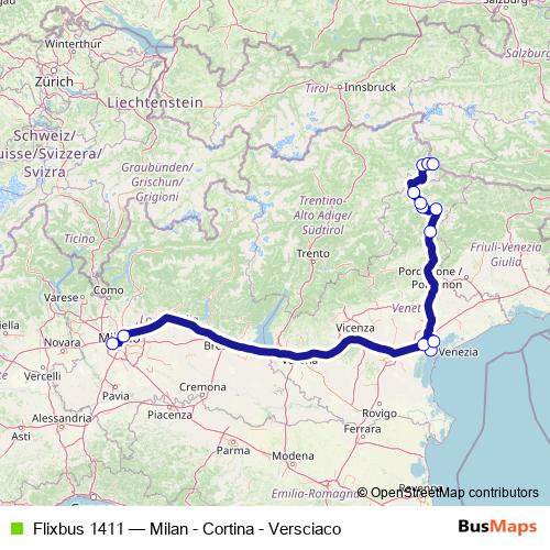 Flixbus 1411 bus Line Map