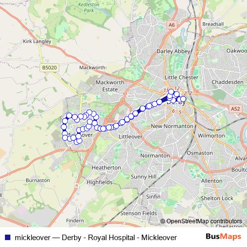 mickleover bus Line Map