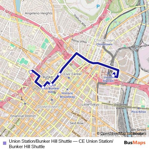 Union Station/Bunker Hill Shuttle bus Line Map