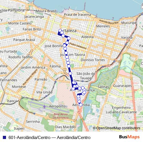 601-Aerolândia/Centro bus Line Map