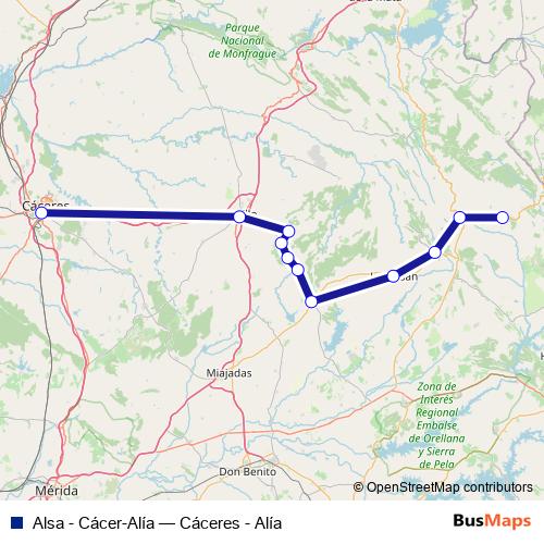 Alsa - Cácer-Alía bus Line Map