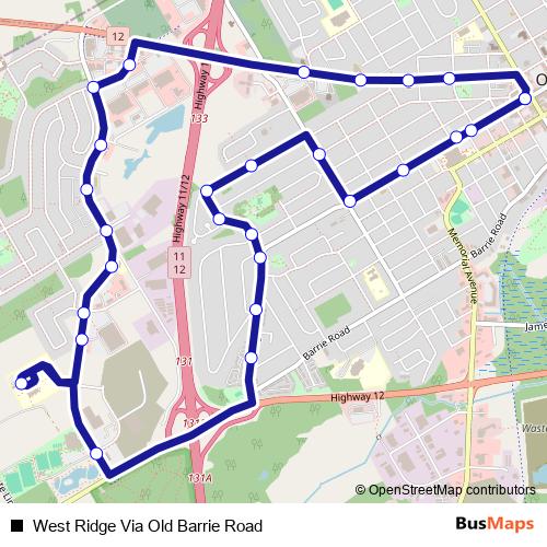 West Ridge Via Old Barrie Road bus Line Map
