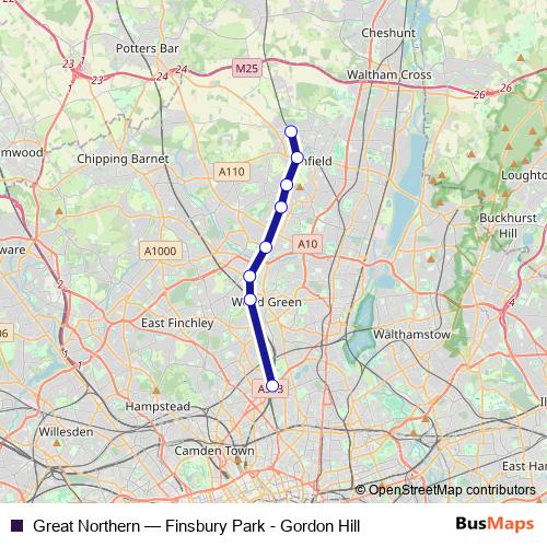 Great Northern bus Line Map