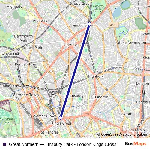 Great Northern bus Line Map