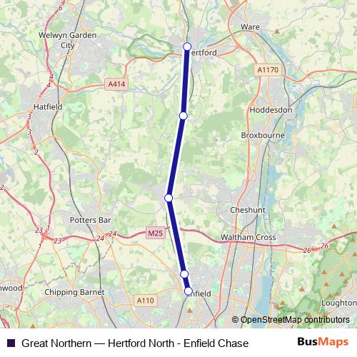 Great Northern bus Line Map