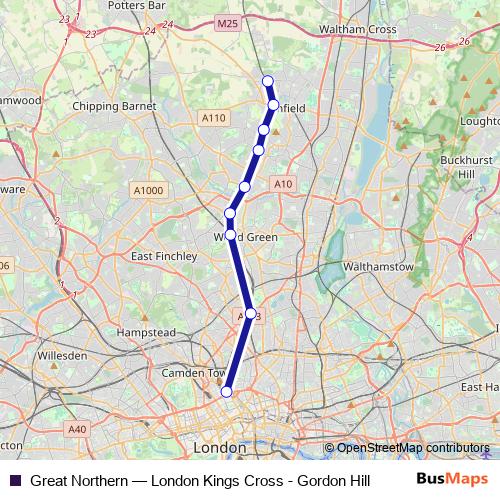 Great Northern bus Line Map