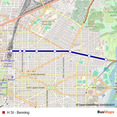 H St - Benning tram Line Map